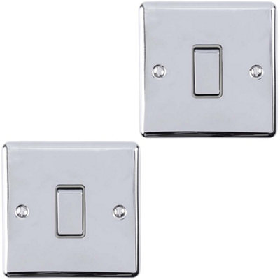 B&Q -  2 Pack 1 Gang Single 10A Intermediate Light Switch Polished Chrome & Grey Rocker