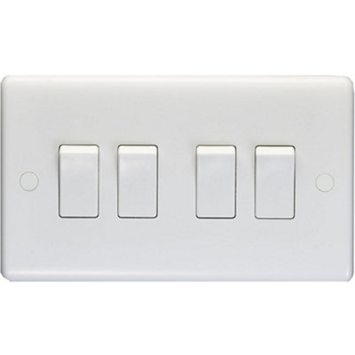 Loops 4 Gang Quad 10A Switch 2 Way - Plastic Wall Plate Outlet Rocker Light/White
