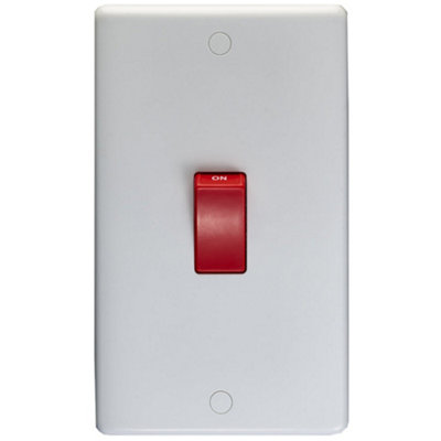 Loops 2 Gang Double Vertical 45A Dp Cooker SwitchWhite Plastic Red Oven Appliance from B&Q