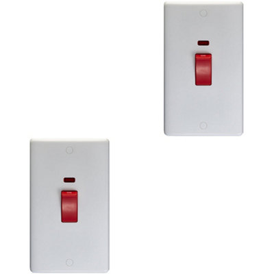 Loops 2 Pack 2 Gang Double Vertical 45A Dp Cooker Switch & NeonWhite Oven Appliance from B&Q