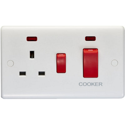 B&Q -  45A Dp Oven Switch & Single 13A Switched Power Socket & Neon White Cooker Wall