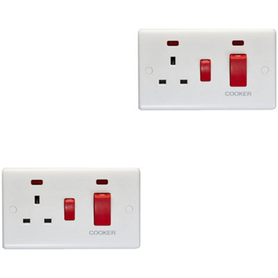 B&Q -  2 Pack 45A Dp Oven Switch & Single 13A Switched Power Socket & Neon White Cooker