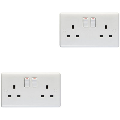 Loops 2 Pack 2 Gang Single Pole 13A Switched Uk Plug Socket Double Power Outlet White