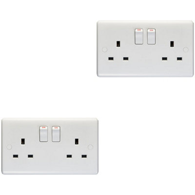 Loops 2 Pack 2 Gang Double Pole 13A Switched Uk Plug Socket - Wall Power Outlet White