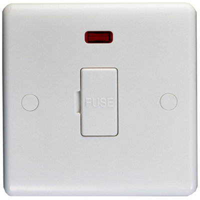 Loops 13A Unswitched Fuse Spur & Neon - Plastic Mains Isolation Wall Plate White