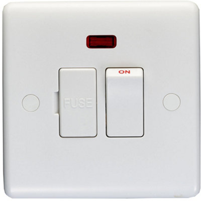 B&Q -  13A Switched Fuse Spur & Neon White Plastic Mains Isolation Appliance Wall Plate