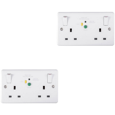 Loops 2 Pack 2 Gang Double 13A Swithed Uk Plug Socket30Ma Passive Rcd White Outlet from B&Q
