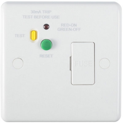 Loops 1 Gang Single 13A Unswitched Fuse Spur & 30Ma Passive Rcd Safety Wall White
