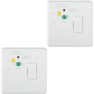 B&Q -  2 Pack 1 Gang Single 13A Unswitched Fuse Spur & 30Ma Passive Rcd White Safety