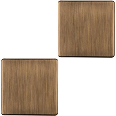 Loops 2 Pack Single Screwless Antique Brass Blanking Plate Round Edged Wall Hole Cover