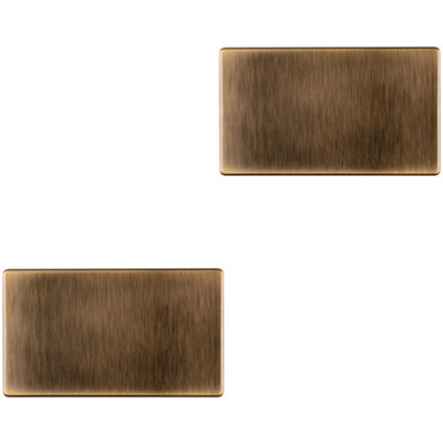 Loops 2 Pack Double Screwless Antique Brass Blanking Plate Round Edged Wall Hole Cover from B&Q