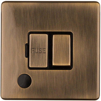 Loops 1 Gang 13A Switched Fuse Spur & Flex Outlet Screwless Antique Brass Isolation from B&Q