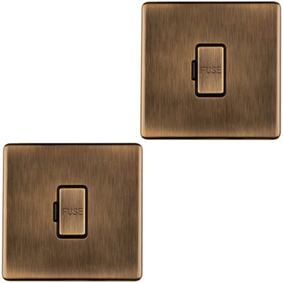 B&Q -  2 Pack 1 Gang 13A Unswitched Fuse Spur Screwless Antique Brass Mains Isolation
