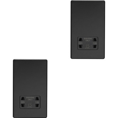 B&Q -  2 Pack 230V 115V Twin Shaver Socket Wall Plate Screwless Matt Black Bathroom