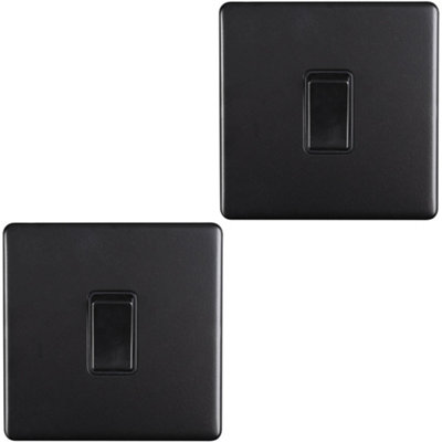 B&Q -  2 Pack 1 Gang Single Light Switch Screwless Matt Black 2 Way 10A Slim Rocker