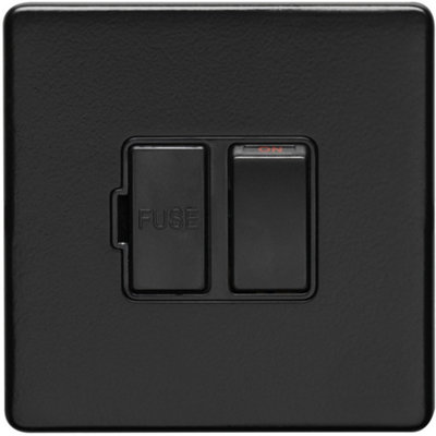 Loops 1 Gang 13A Switched Fuse Spur Screwless Matt Rocker Mains Isolation Black