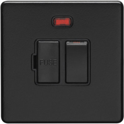 B&Q -  1 Gang 13A Switched Fuse Spur & Neon Screwless Matt Black Rocker Mains Isolation
