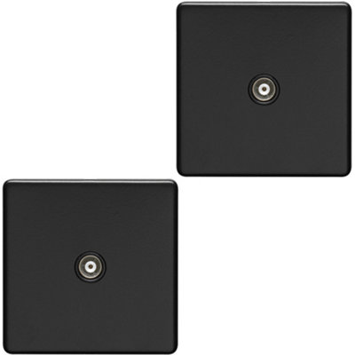 B&Q -  2 Pack 1 Gang Single Tv Coaxial Aerial Socket Screwless Matt Black Wall Plate