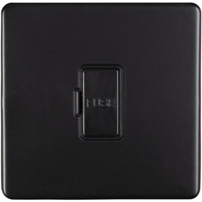 Loops 1 Gang 13A Unswitched Fuse Spur Screwless Matt Black Rocker Mains Isolation from B&Q