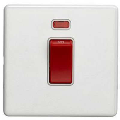 Loops 1 Gang Single 45A Dp Cooker Switch & Neon Screwless Matt White Slim Rocker from B&Q