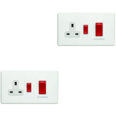 B&Q -  2 Pack 45A Dp Oven Cooker Switch & 13A Switched Socket Screwless Matt White