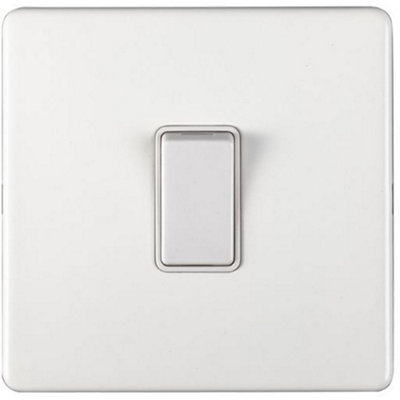 B&Q -  1 Gang Single 10A Intermediate Light Switch Screwless Matt White Metal Rocker
