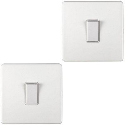 B&Q -  2 Pack 1 Gang Single 10A Intermediate Light Switch Screwless Matt White Metal