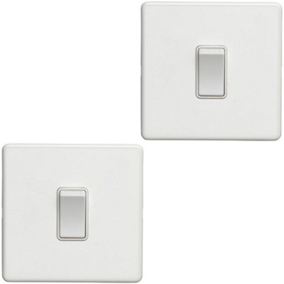 B&Q -  2 Pack 1 Gang Single Light Switch Screwless Matt White 2 Way 10A Slim Rocker