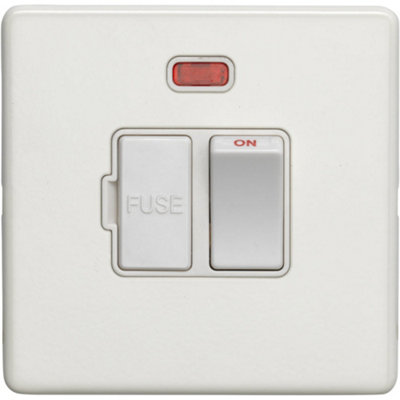 B&Q -  1 Gang 13A Switched Fuse Spur & Neon Screwless Matt White Rocker Mains Isolation