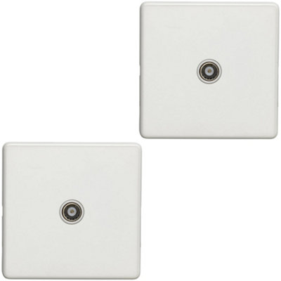 B&Q -  2 Pack 1 Gang Single Tv Coaxial Aerial Socket Screwless Matt White Wall Plate