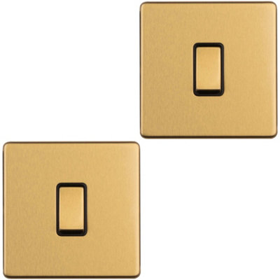 B&Q -  2 Pack 1 Gang Single 10A Intermediate Light Switch Screwless Satin Brass Metal