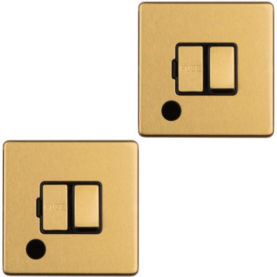 B&Q -  2 Pack 1 Gang 13A Switched Fuse Spur & Flex Outlet Screwless Satin Brass Plate