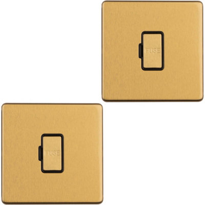 B&Q -  2 Pack 1 Gang 13A Unswitched Fuse Spur Screwless Satin Brass Mains Isolation