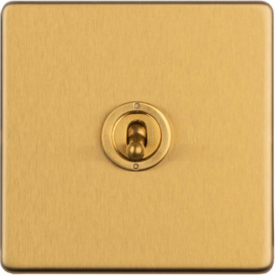 B&Q -  1 Gang Single Retro Toggle Light Switch Screwless Satin Brass 10A 2 Way Lever