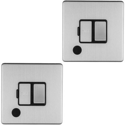 B&Q -  2 Pack 1 Gang 13A Switched Fuse Spur & Flex Outlet Screwless Satin Steel Plate