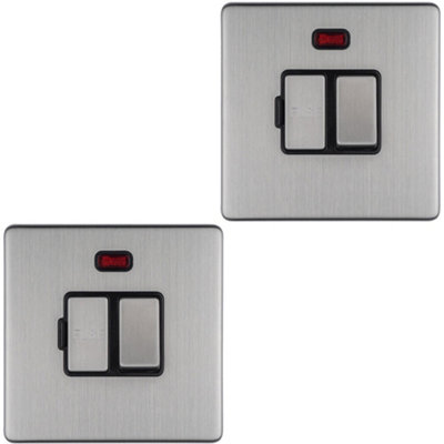 B&Q -  2 Pack 1 Gang 13A Switched Fuse Spur Neon Screwless Satin Steel Mains Isolation