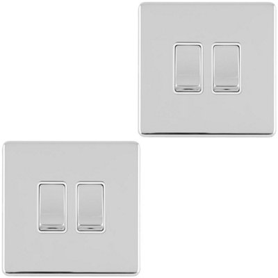 Loops 2 Pack 2 Gang Double Switch Screwless Polished Chrome 2 Way 10A Rocker Light