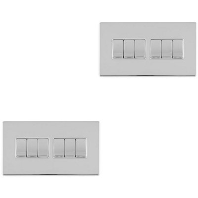 B&Q -  2 Pack 6 Gang Multi Light Switch Screwless Polished Chrome 2 Way 10A Rocker
