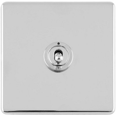 Loops 1 Gang Single Retro Toggle Light Switch Screwless Polished Chrome 10A 2Way Lever