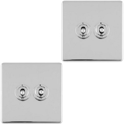Loops 2 Pack 2 Gang Double Retro Toggle Switch Screwless Chrome 10A 2 Way Plate Light