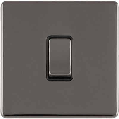 Loops 1 Gang Single Light Switch Screwless Black Nickel 2 Way 10A Metal Rocker Slim