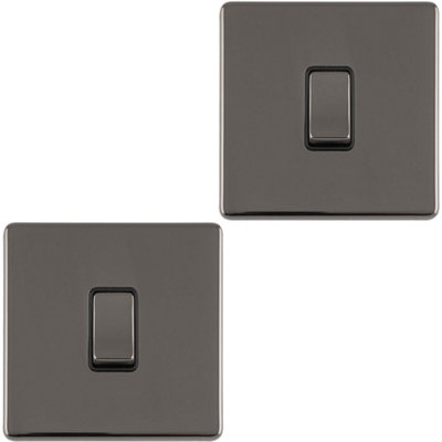 Loops 2 Pack 1 Gang Single Light Switch Screwless Black Nickel 2 Way 10A Slim Rocker