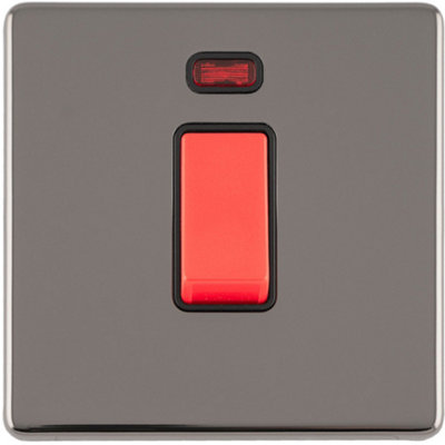 Loops 1 Gang Single 45A Dp Cooker Switch & Neon Screwless Black Nickel Slim Rocker from B&Q