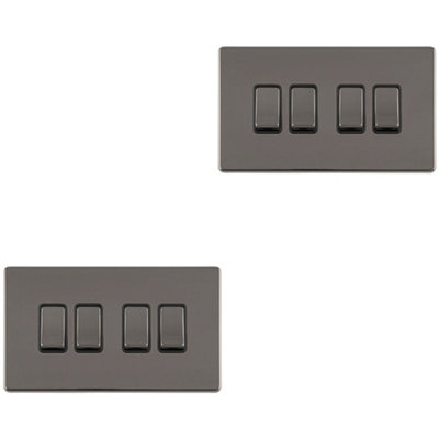 Loops 2 Pack 4 Gang Quad Light Switch Screwless Black Nickel 2 Way 10A Slim Rocker