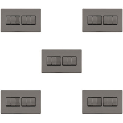 B&Q -  5 Pack 6 Gang Multi Light Switch Screwless Black Nickel 2 Way 10A Slim Rocker