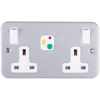 Loops 2 Gang Double 13A Swithed Uk Plug Socket30Ma Passive Rcd SafetyMetal Clad from B&Q