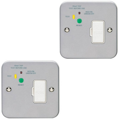 Loops 2 Pack 1 Gang Single 13A Unswitched Fuse Spur 30Ma Passive Rcd Metal Clad Safety Silver