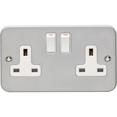 Loops 2 Gang Double 13A Switched Uk Plug Socket Heavy Duty Metal Clad Power Outlet from B&Q