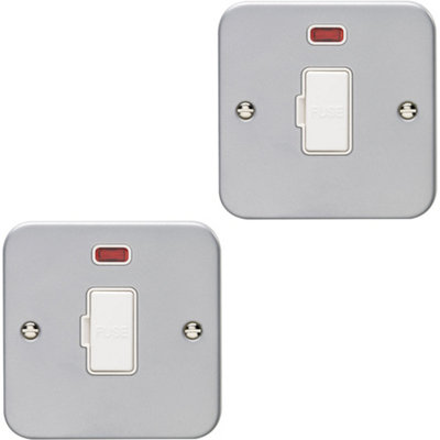 B&Q -  2 Pack 1 Gang 13A Unswitched Fuse Spur Neon Heavy Duty Metal Clad Isolation