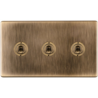 Loops 3 Gang Triple Retro Toggle Switch Screwless Antique Brass 10A 2 Way Lever Light